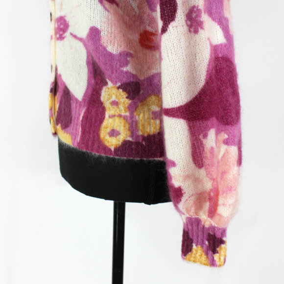Sezane Aelie Floral Sweater Cardigan Pink Purple Wool Mohair Button Down Size XS - Picture 4 of 7